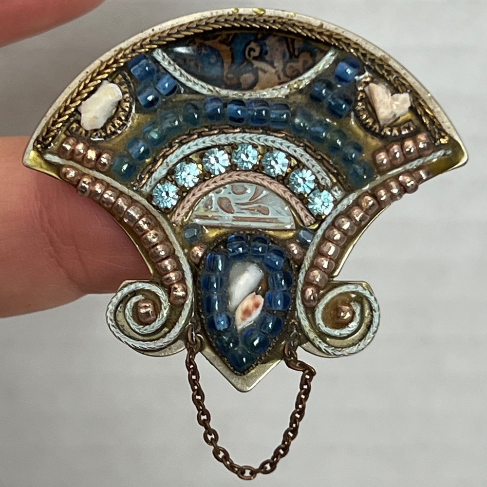 VTG Adaya Israeli Designer Mosaic Brooch Pin Mixed Media Boho Maximalist